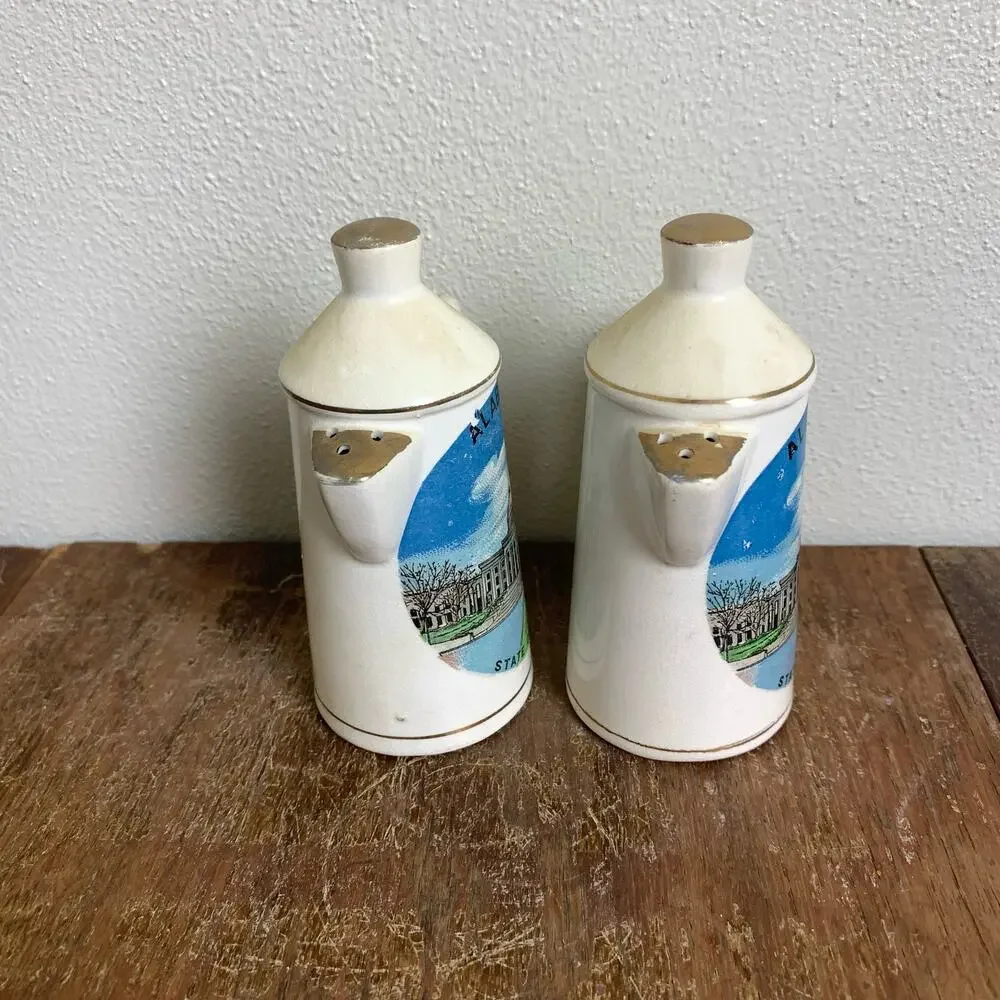 Vintage ceramic coffee pot‎ pitcher gold accent Alabama Salt & Pepper Shakers